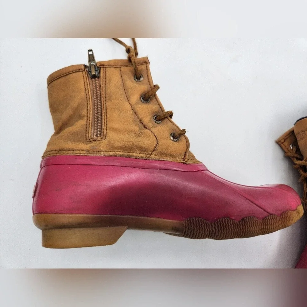 Sperry Top-Sider Duck Boots Pink Tan‎ Lace Up Ankle Boots Rubber Sole Shoes